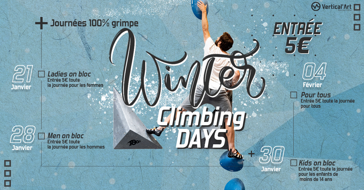 Winter Climbing Days à Vertical'Art Nantes, journées 100% grimpe en janvier/février, entrée 5 euros