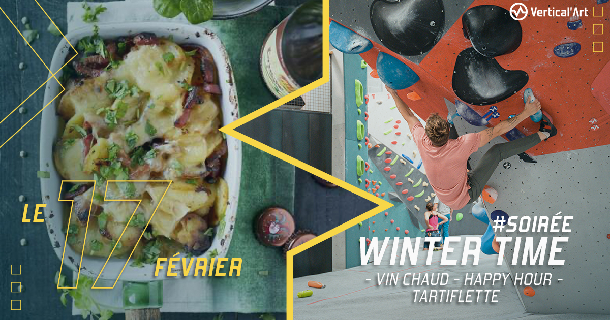 Soirée Winter Time jeudi 17 février dès 18 heures à Vertical'Art Nantes, vin chaud, tartiflette maison et traditionnel happy hour sur une sélection de boissons fraîches