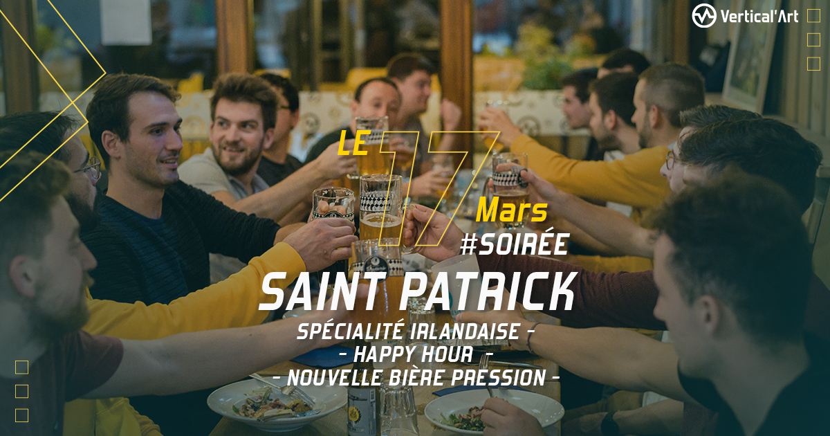 Soirée Saint-Patrick jeudi 17 mars à Vertical'Art Nantes, spécialité irlandaise au menu, happy hour et nouvelle bière pression pour l'occasion