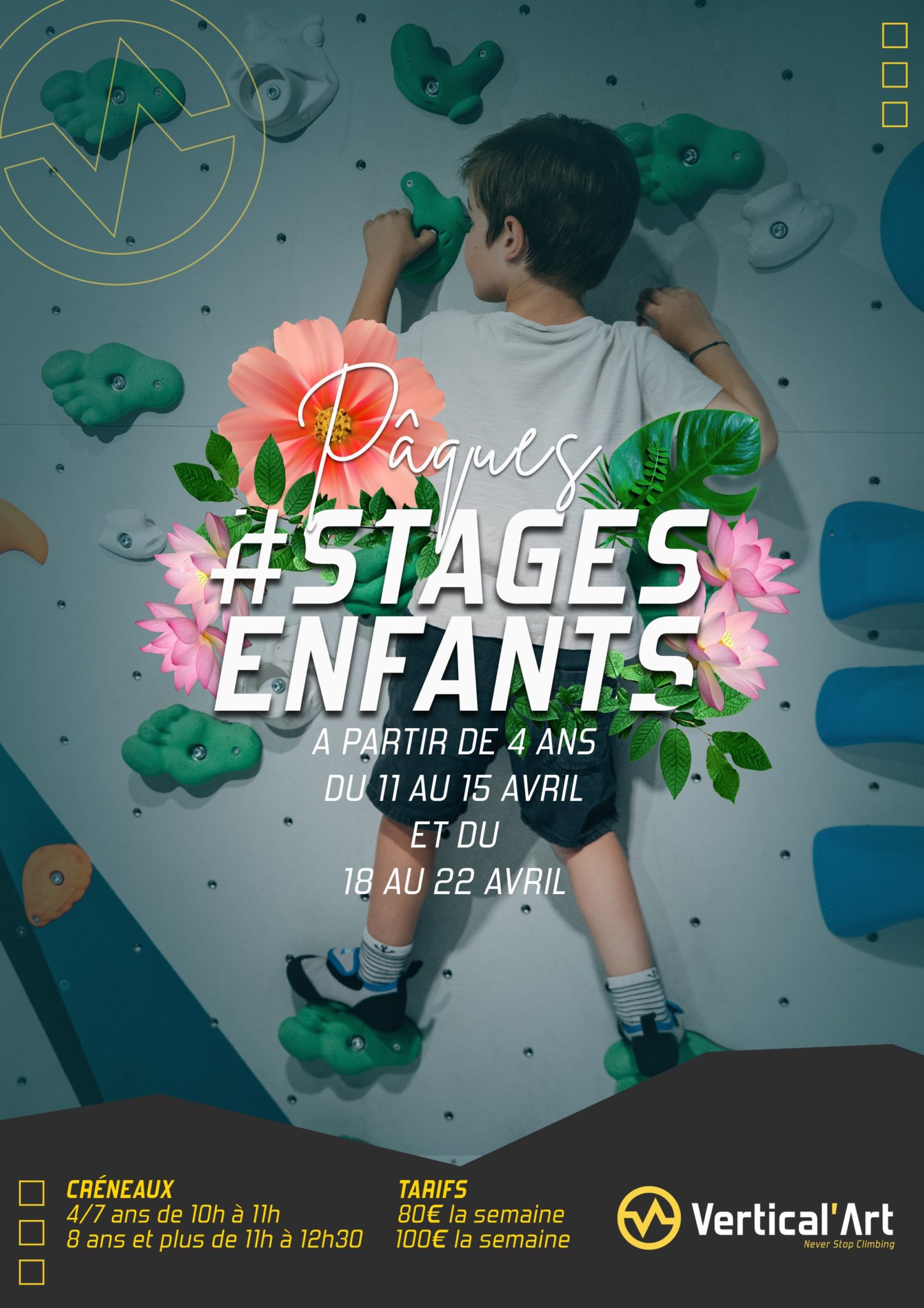 Stages enfants vacances de Pâques à Vertical'Art Nantes, inscriptions ouvertes, 2 semaines de stages pour se dépenser dans une activité sportive atypique et ludique