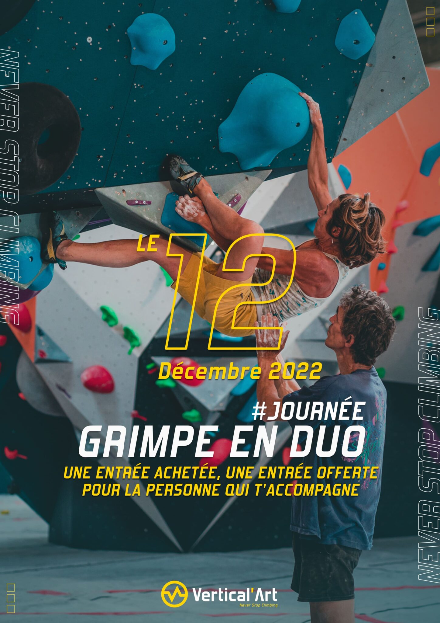 Grimpe en duo Vertical'Art Nantes 12 décembre 2022 une entrée achetée, une offerte