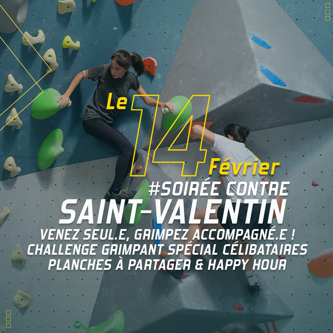 Soirée contre-Saint-Valentin escalade, restaurant & bar à Vertical'Art Nantes mardi 14 février 2023