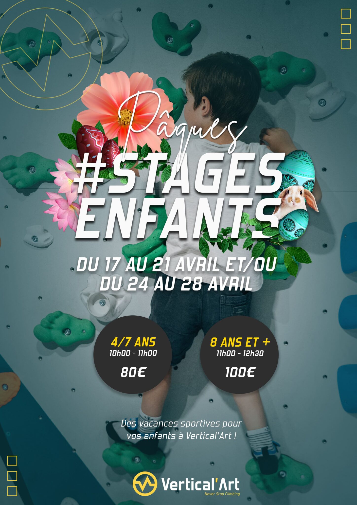 Stage enfants d'escalade de bloc pour les vacances de Pâques à Vertical'Art Nantes