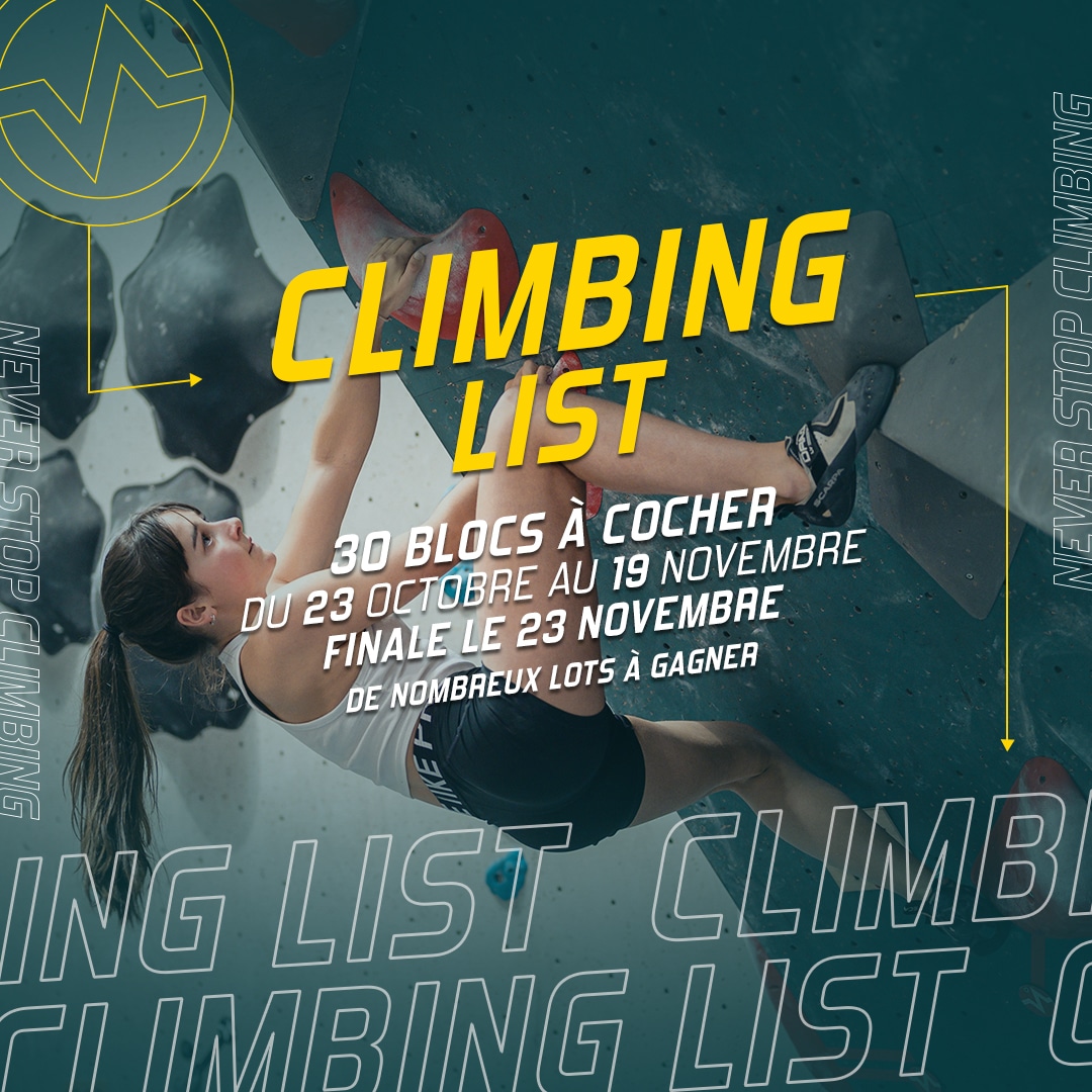 Climbing List de 30 blocs à Vertical'Art Nantes du 23 octobre au 19 novembre