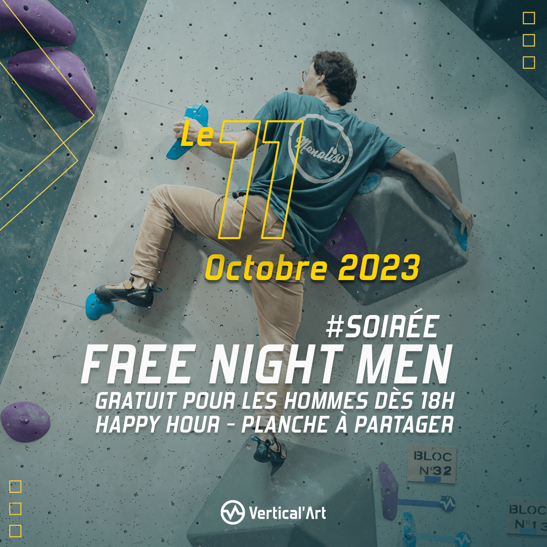 Free Night Men mercredi 11 octobre : Escalade gratuite pour les hommes dès 18h