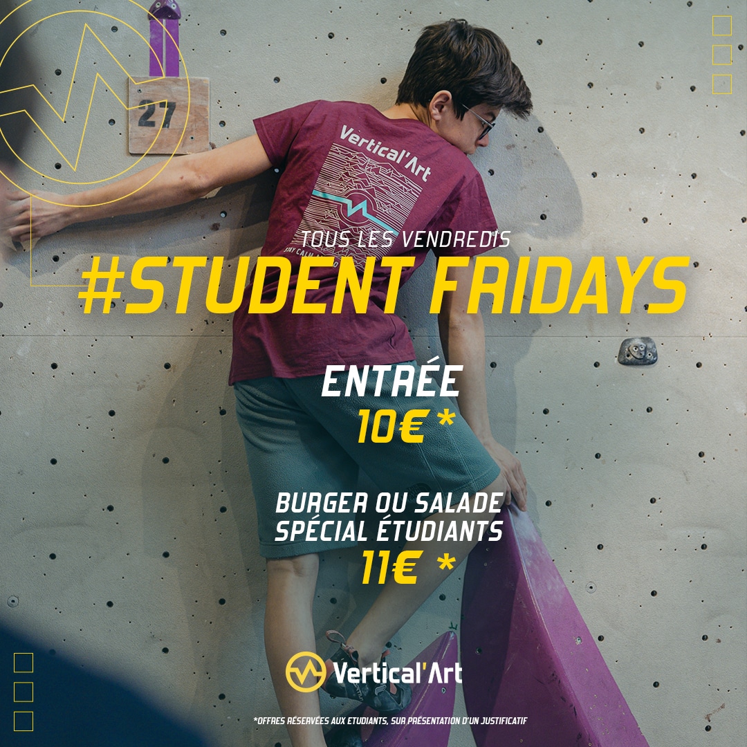 Vendredis étudiants à Vertical'Art Nantes : Entrée à 10€ et menu spécial pour les étudiants