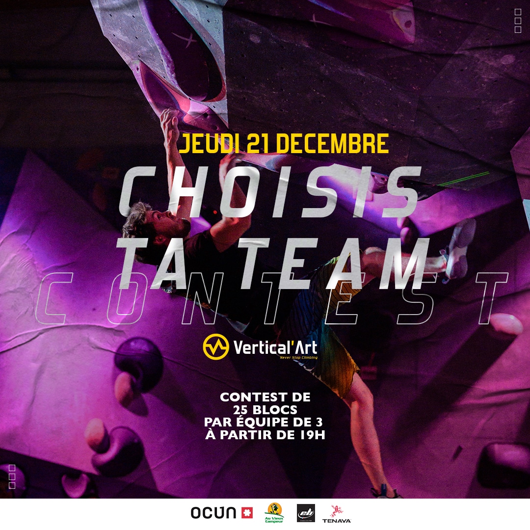 Contest de Noël Choisis ta team à Vertical'Art Nantes jeudi 21 décembre