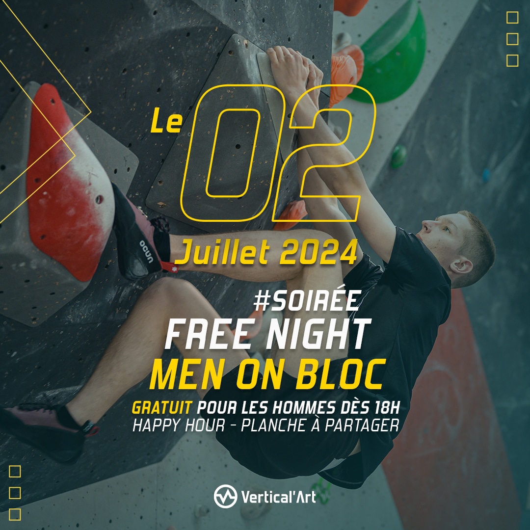 Free Night Men mardi 2 juillet : Escalade gratuite pour les hommes dès 18h